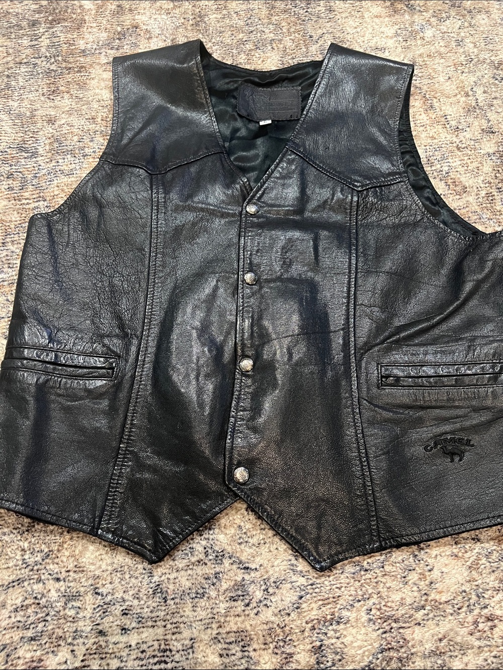 Men's Black Leather Snap-Front Vest